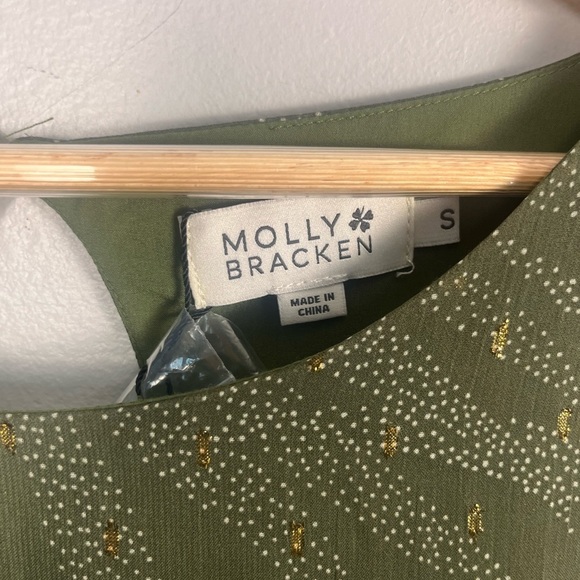 Molly Bracken Nwt Mini Flare Printed Dress ladies woven dress khaki Jena size S - Picture 5 of 10